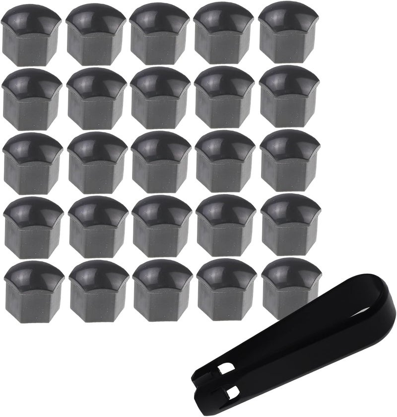 Nihfien 20 Pcs Wheel Lug Nut Covers, 21mm Universal Car Tire Nut Caps, Hexagonal Plastic Tire Bolt Caps with Removal Tool (Gray) - Image 1